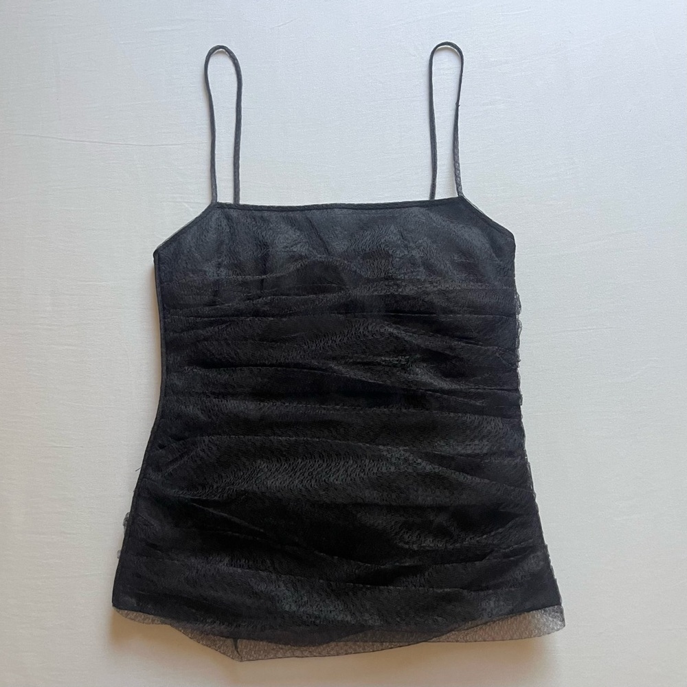 NWT SCANLAN THEODORE black tulle lace mesh ruched cropped‎ tank top